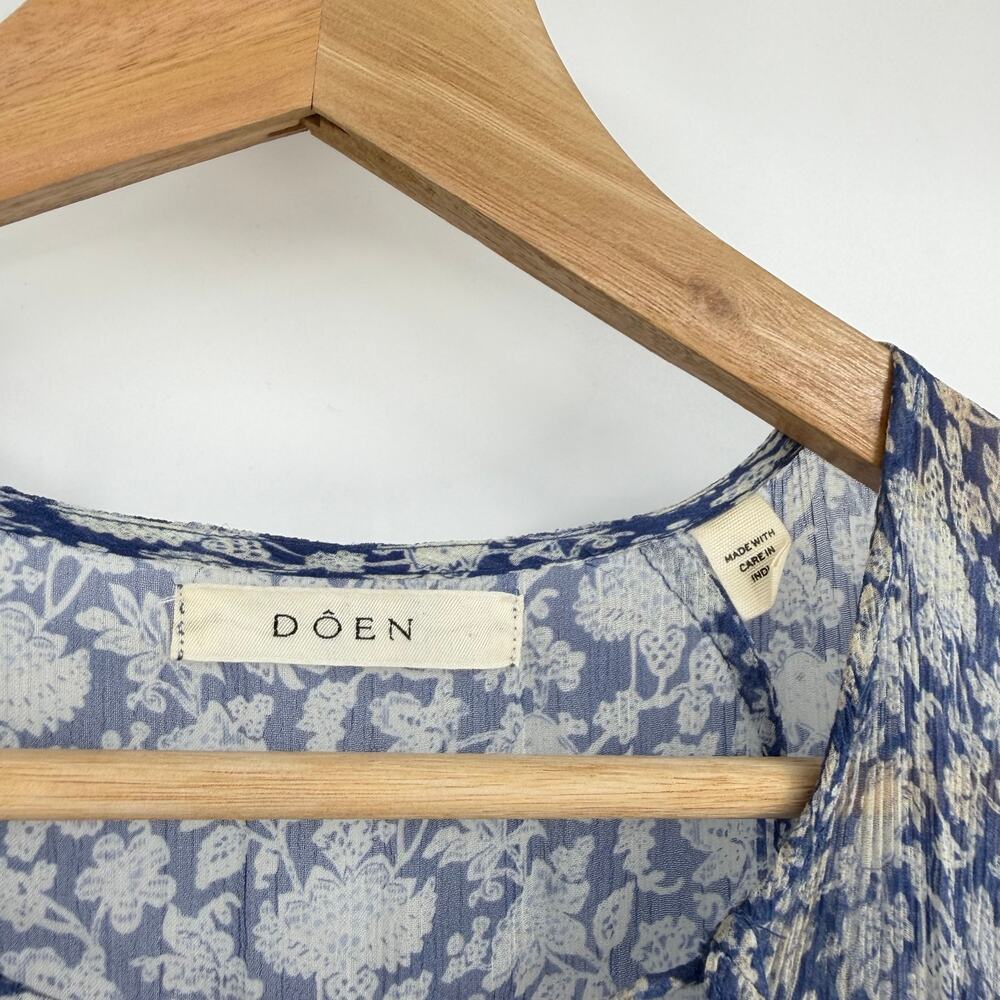 Doen | Antoinette Floral Silk Chiffon Maxi Dress in Porcelain Blue Tea Floral XS - Picture 6 of 16